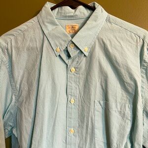 Men's Light Green Checkered JCrew Button Down Shirt - Large